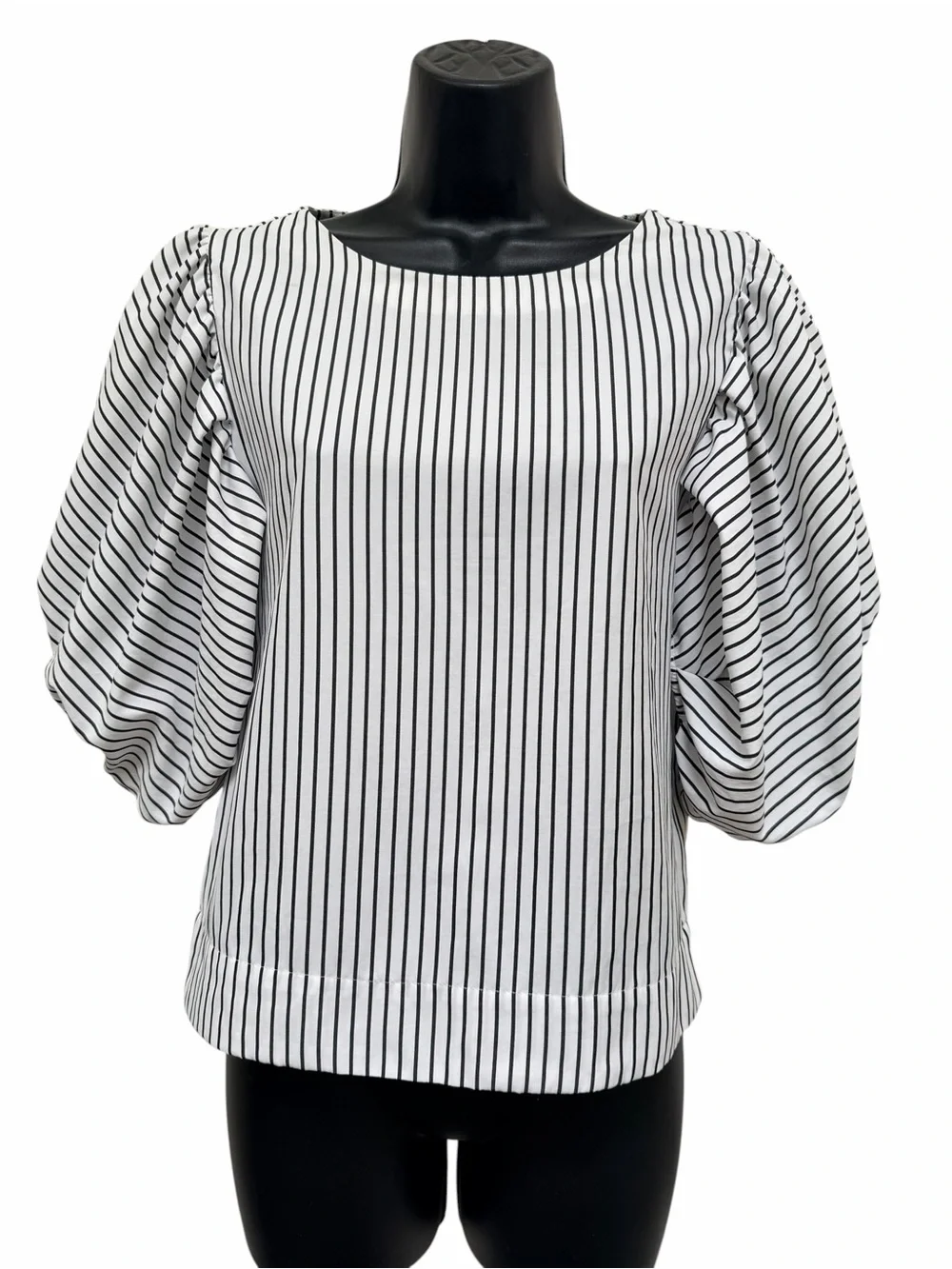 Anthropologie Maeve Black White Striped Puff Sleeve Blouse XXS
